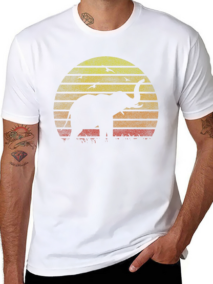 Elephant Sunset Graphic Tee - Black Cotton T-Shirt