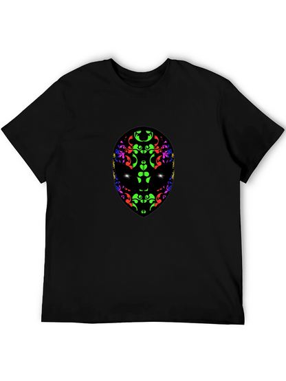 Abstract Alien Face Graphic Print Black T-Shirt