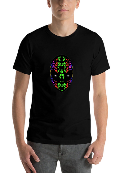Abstract Alien Face Graphic Print Black T-Shirt