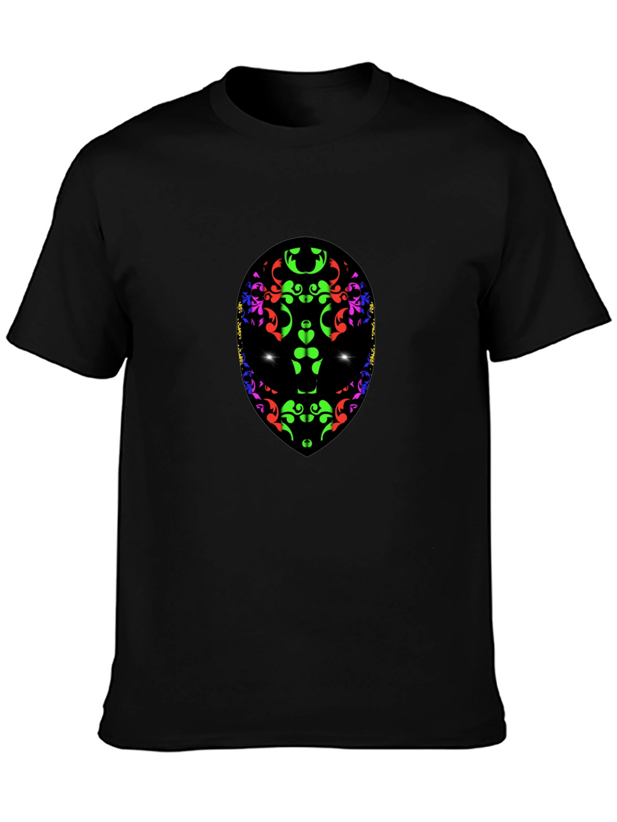 Abstract Alien Face Graphic Print Black T-Shirt