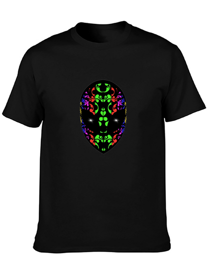 Abstract Alien Face Graphic Print Black T-Shirt