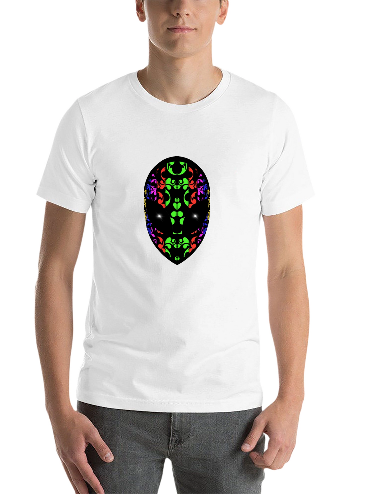 Abstract Alien Face Graphic Print Black T-Shirt