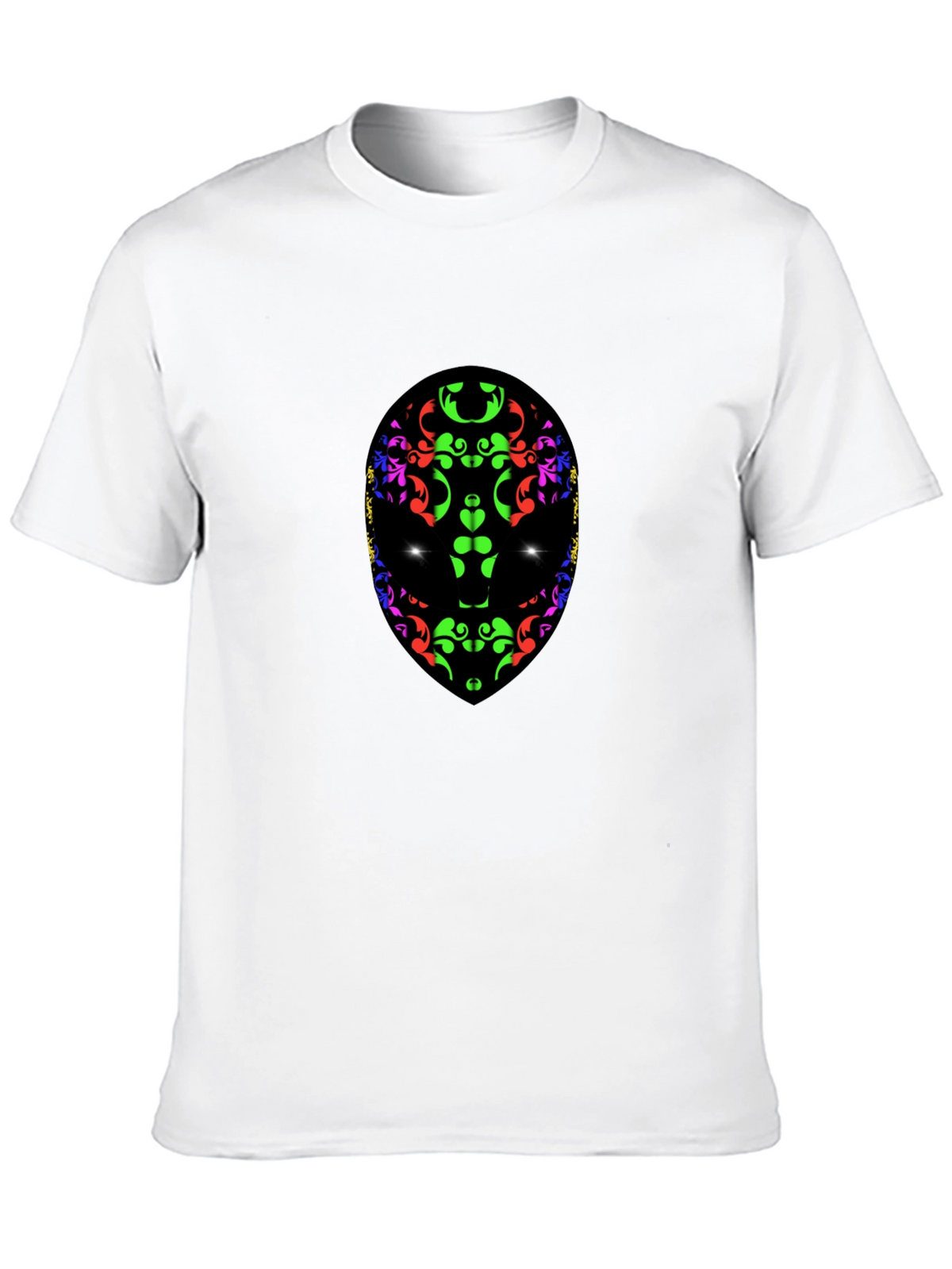 Abstract Alien Face Graphic Print Black T-Shirt