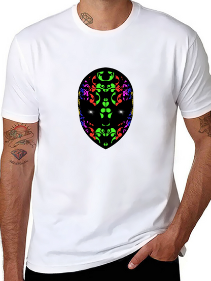 Abstract Alien Face Graphic Print Black T-Shirt
