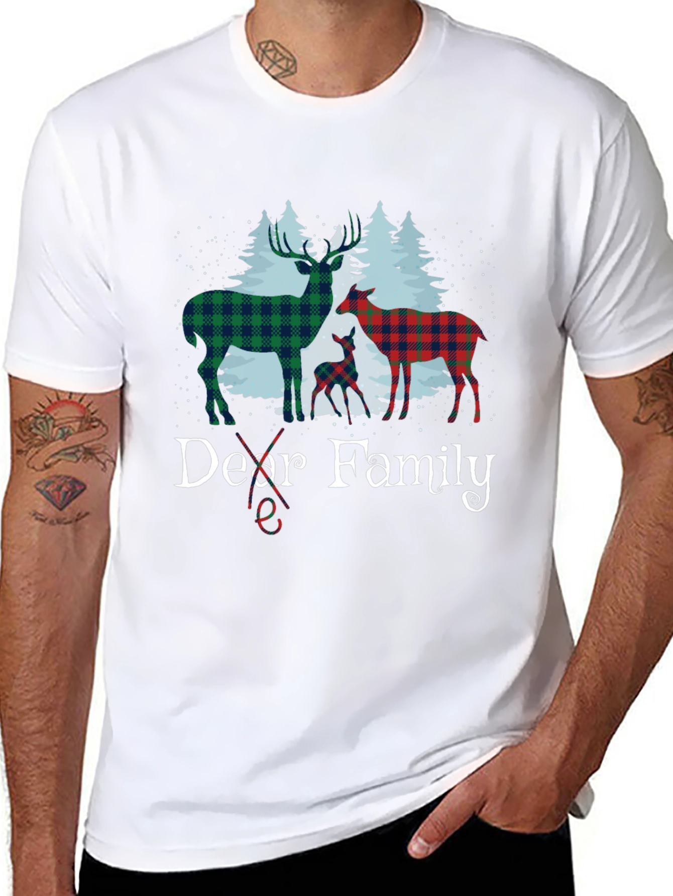 Dear Family Plaid Deer Christmas T-Shirt