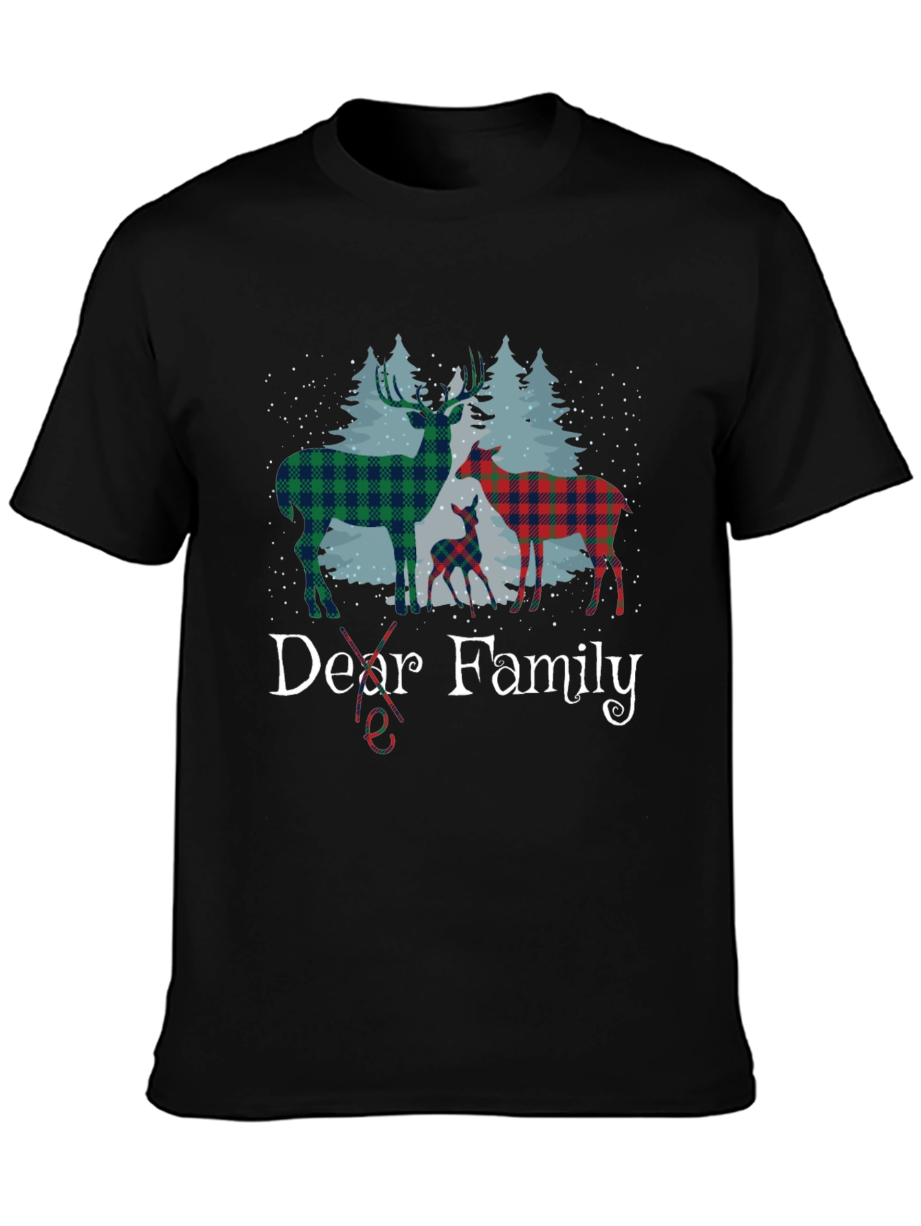 Dear Family Plaid Deer Christmas T-Shirt