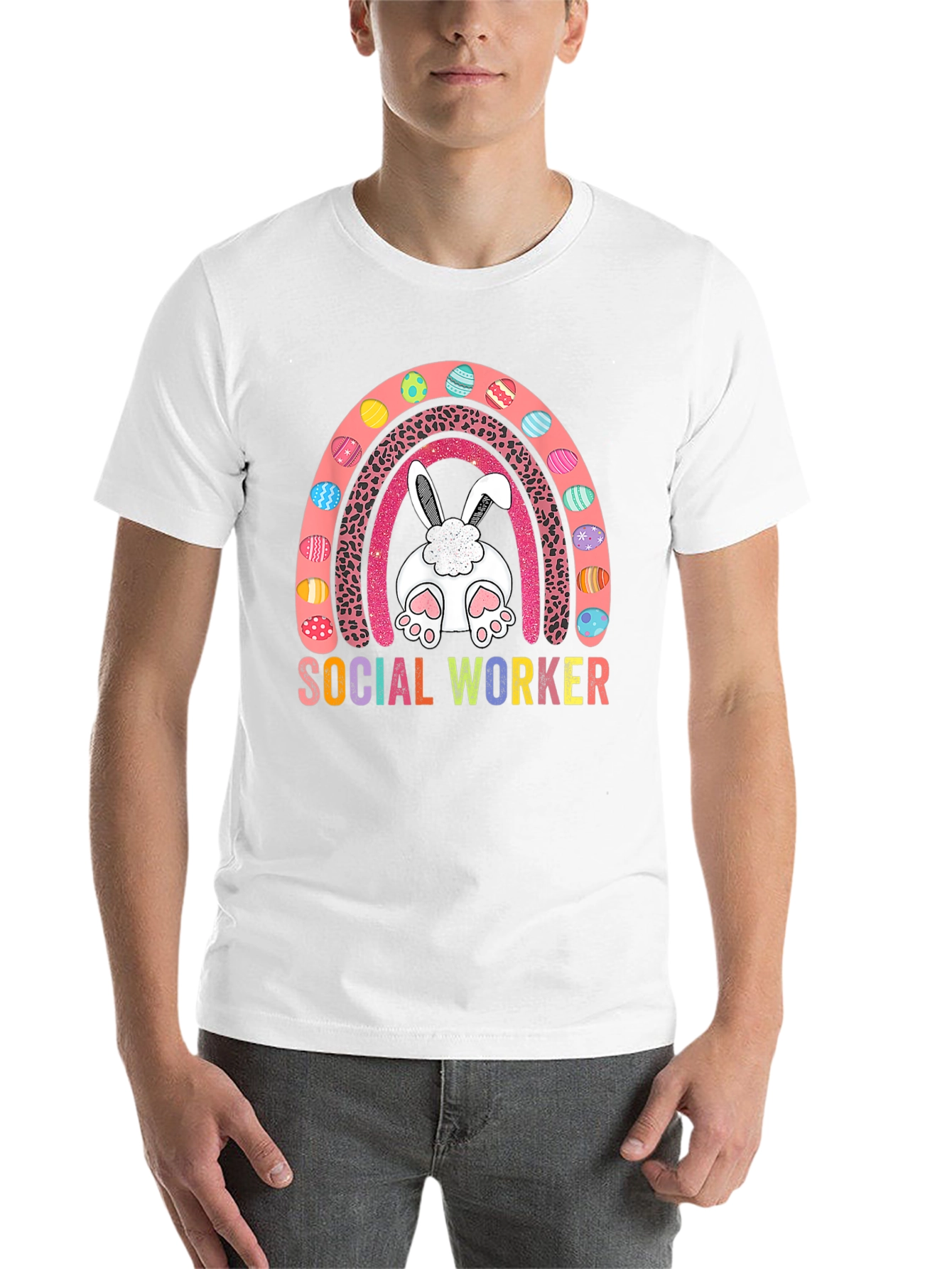 Social Worker Easter Bunny Rainbow T-Shirt