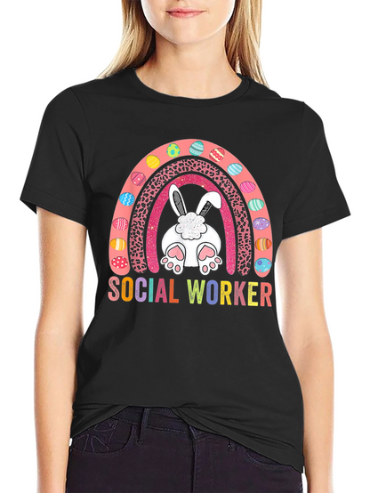 Social Worker Easter Bunny Rainbow T-Shirt