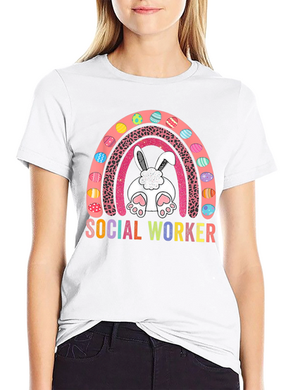 Social Worker Easter Bunny Rainbow T-Shirt