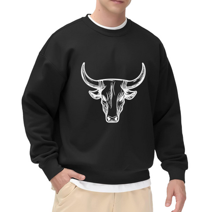 Bull Head Line Art Minimalist Wildlife Graphic Crewneck Sweatshirt