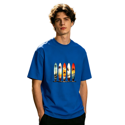 Men's Retro Sunset Surfboard Palm Tree Vintage Surf Graphic Tee