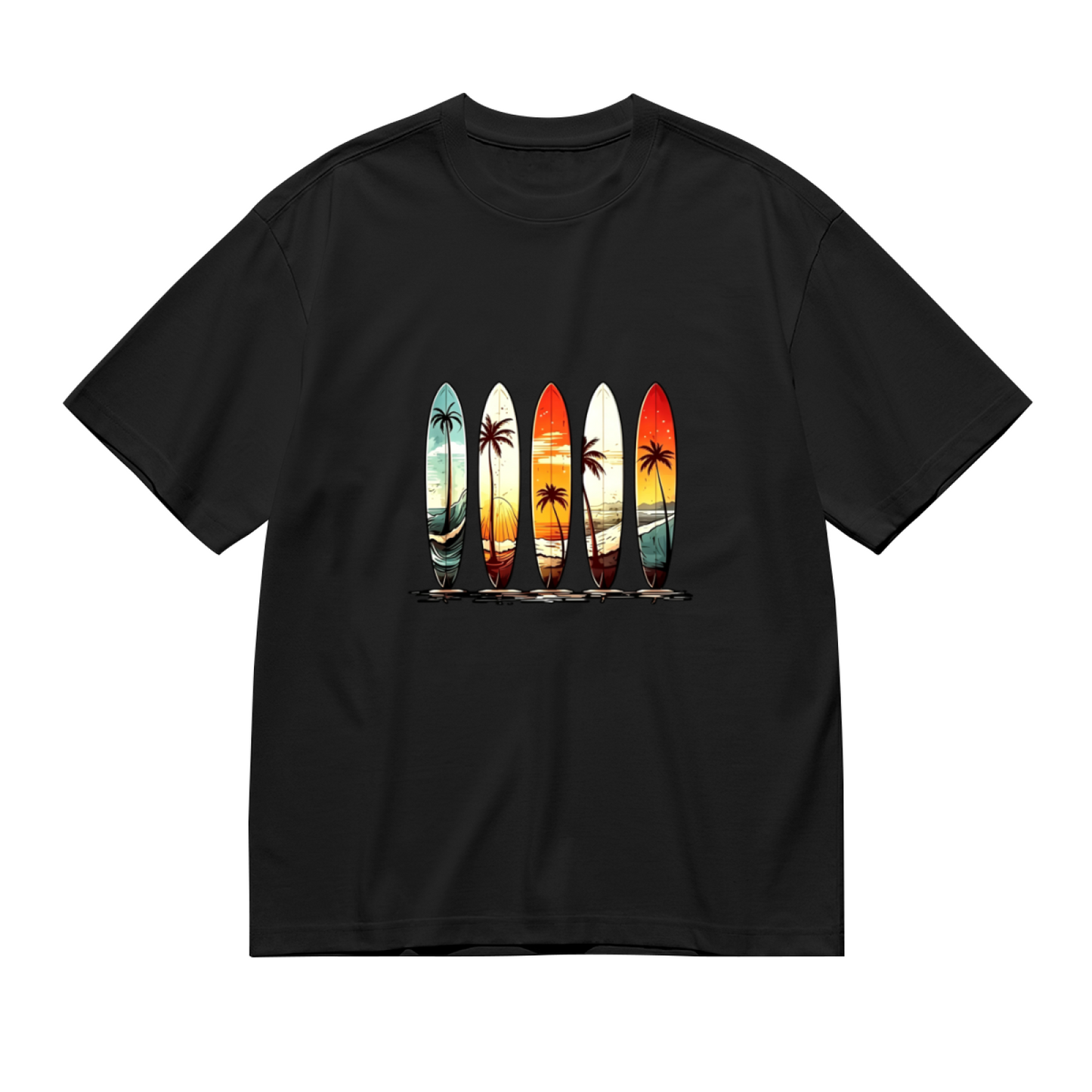Men's Retro Sunset Surfboard Palm Tree Vintage Surf Graphic Tee