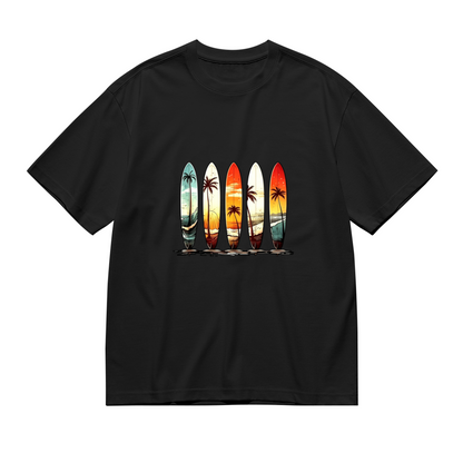 Men's Retro Sunset Surfboard Palm Tree Vintage Surf Graphic Tee