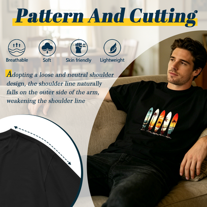 Men's Retro Sunset Surfboard Palm Tree Vintage Surf Graphic Tee