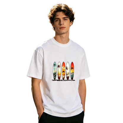 Men's Retro Sunset Surfboard Palm Tree Vintage Surf Graphic Tee