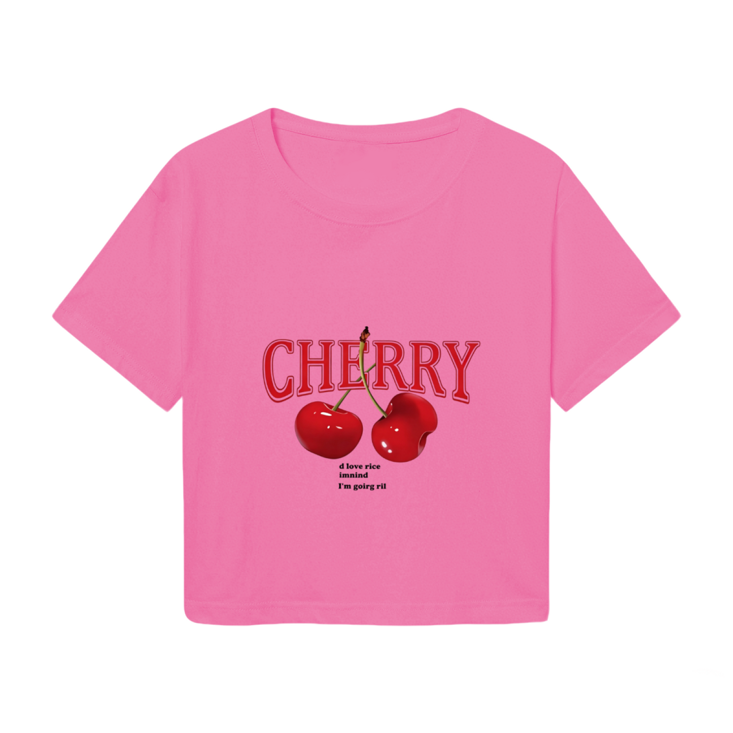 Vintage Cherry Letter Hot Pink Crop Top