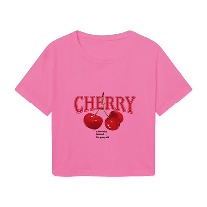 Vintage Cherry Letter Hot Pink Crop Top