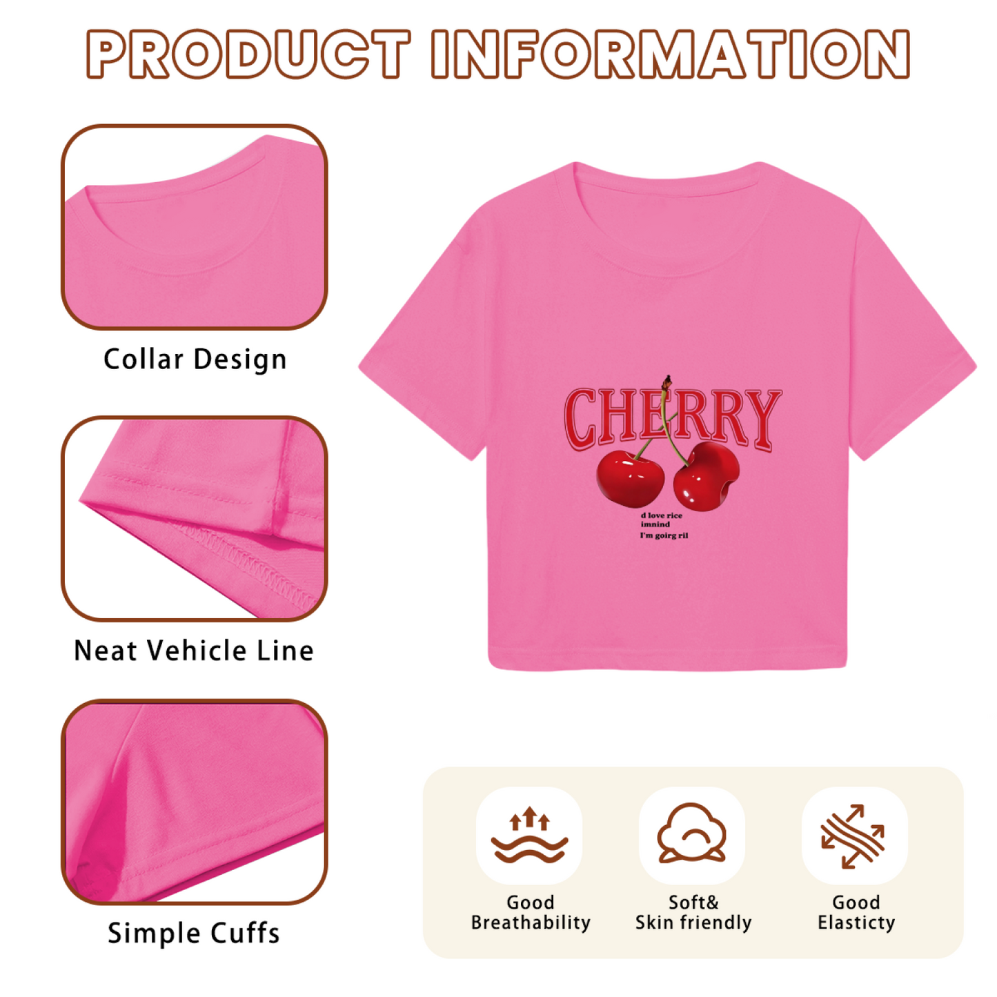 Vintage Cherry Letter Hot Pink Crop Top