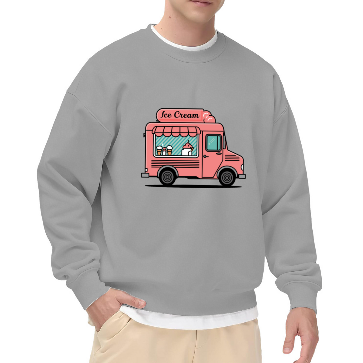 Cute Pink Ice Cream Truck Retro Graphic Crewneck Sweatshirt