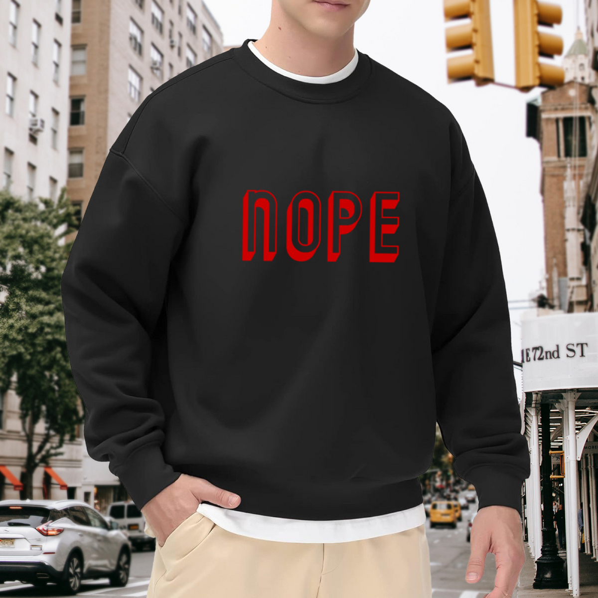 Bold Red NOPE Simple Attitude Statement Crewneck Sweatshirt