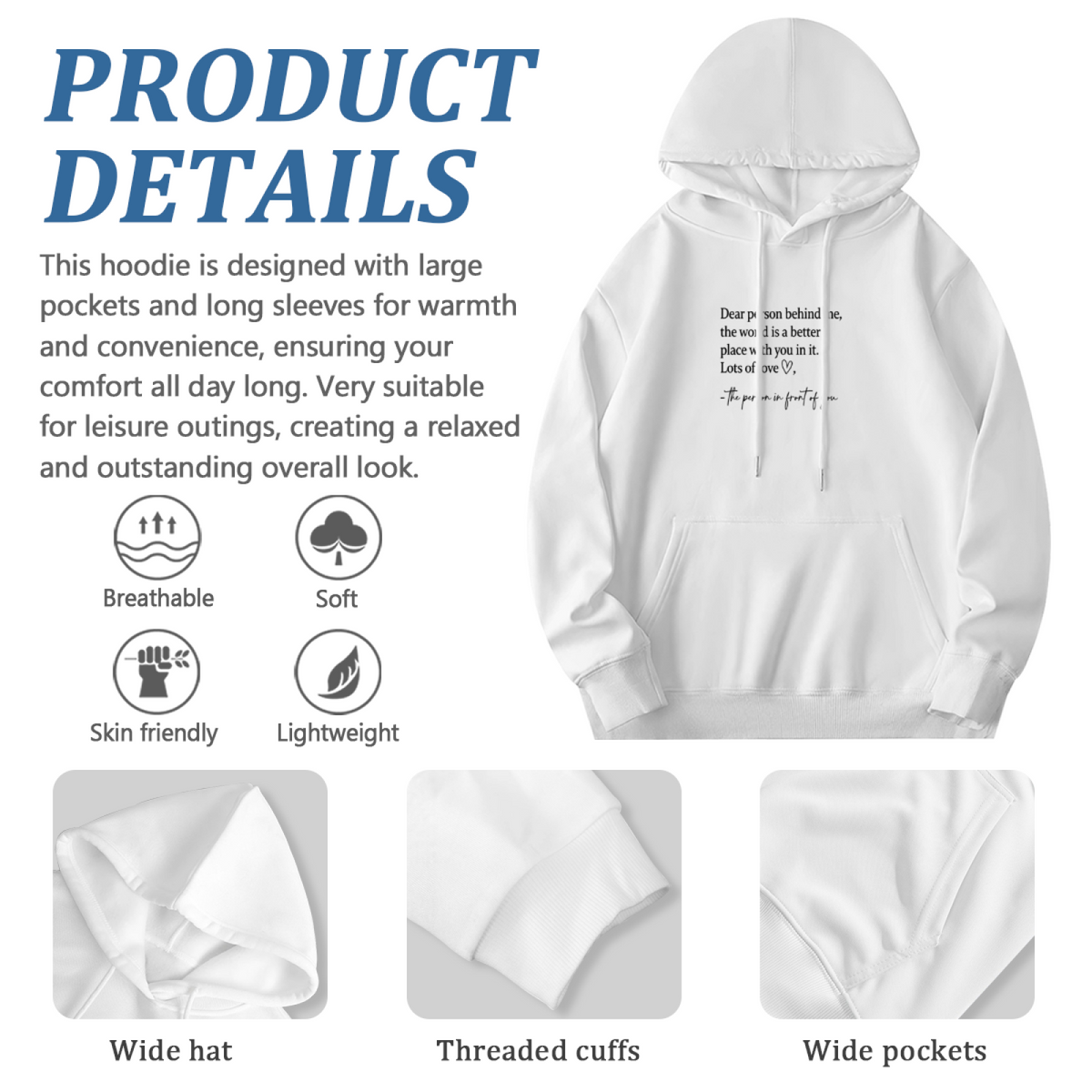 Heartfelt Letter Quote Minimal White Hoodie