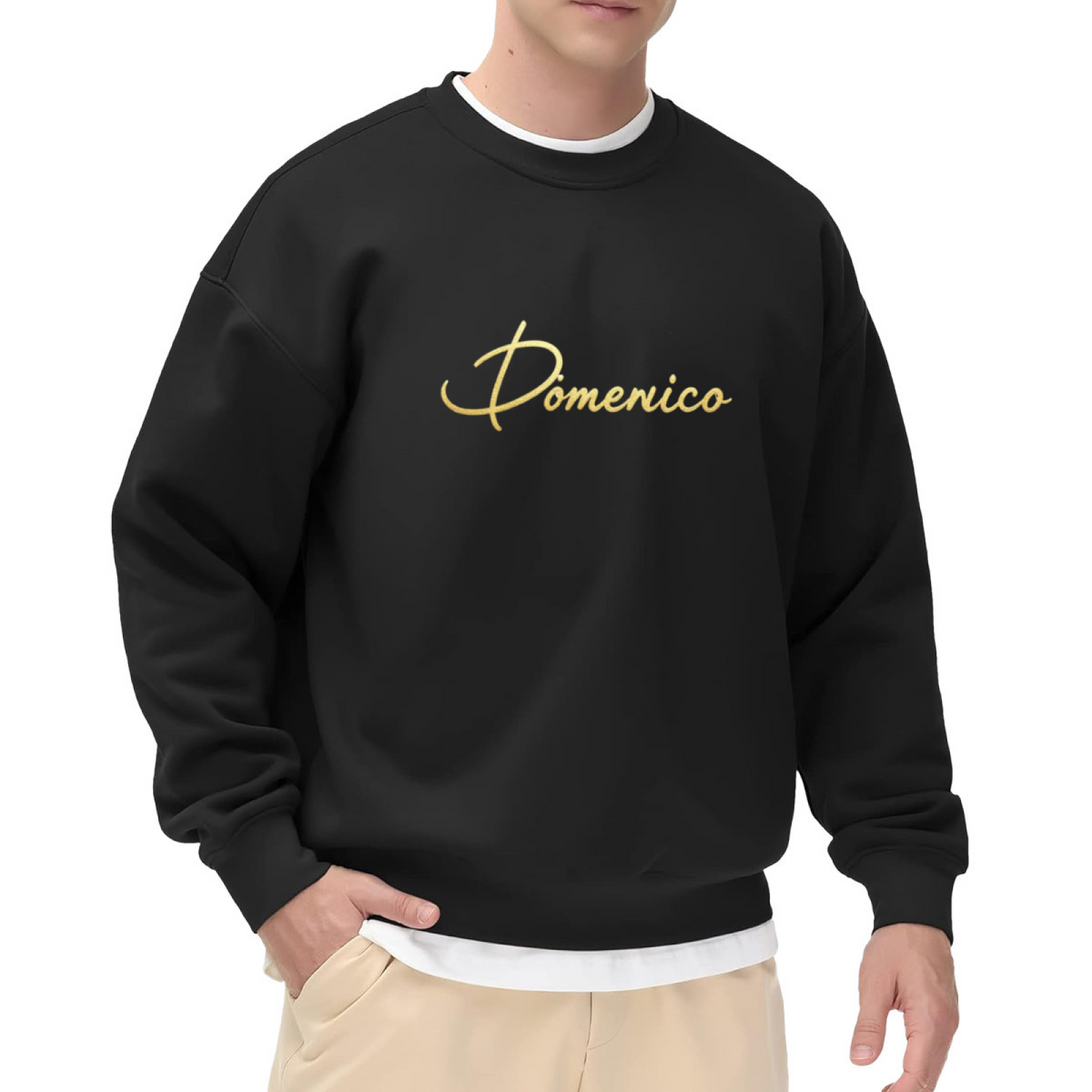 Luxury Gold Cursive Domenico Black Crewneck Sweatshirt