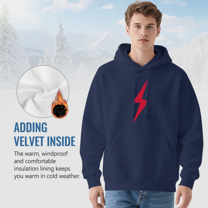 Minimal Red Lightning Logo Navy Hoodie, Simple Stylish Comfort Daily Hoodie For Men