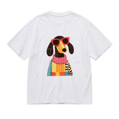 Fashionista Sausage Dog In Colorful Patchwork Sweater Graphic Tee