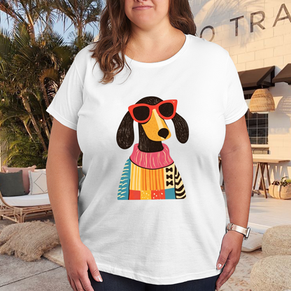 Fashionista Sausage Dog In Colorful Patchwork Sweater Graphic Tee