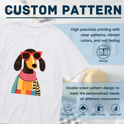 Fashionista Sausage Dog In Colorful Patchwork Sweater Graphic Tee