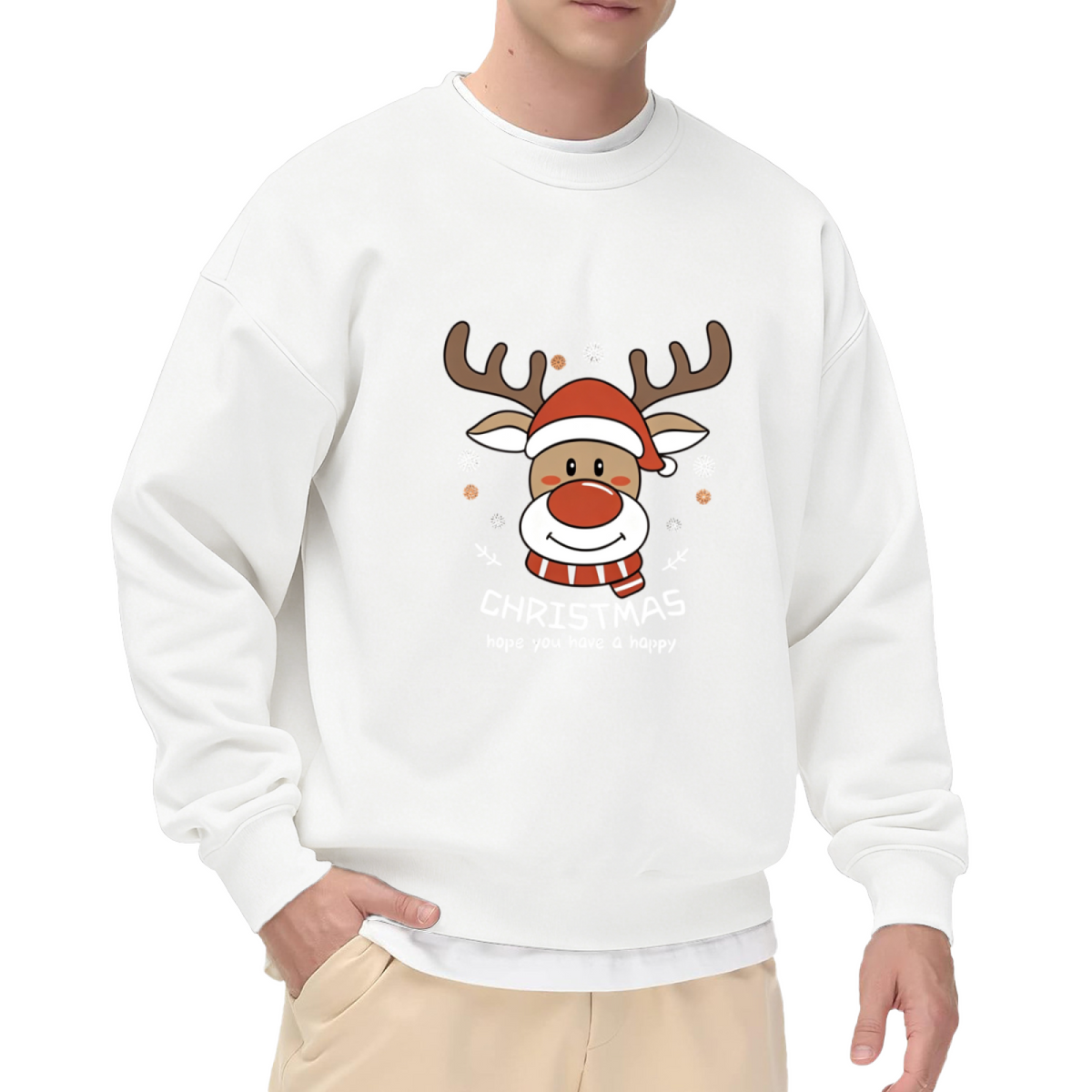 Cute Christmas Reindeer Cartoon Graphic Crewneck Sweatshirt