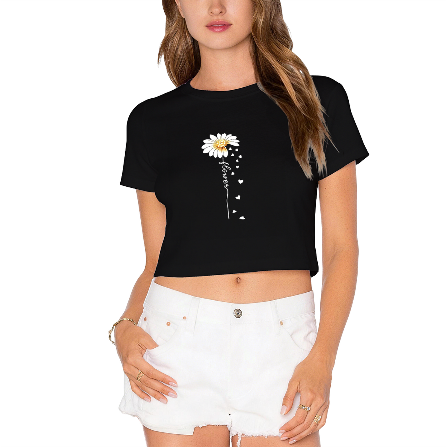 Daisy Flower Heart Handwriting Lime Crop Top ¨C Soft Cottagecore Aesthetic Tee