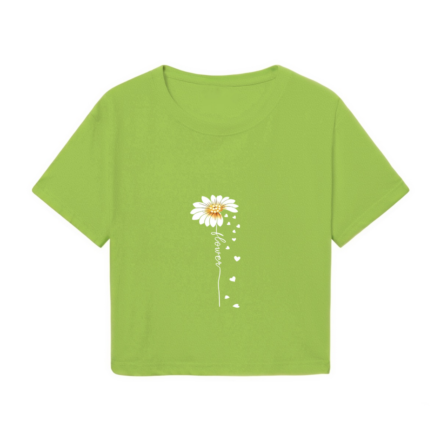Daisy Flower Heart Handwriting Lime Crop Top ¨C Soft Cottagecore Aesthetic Tee
