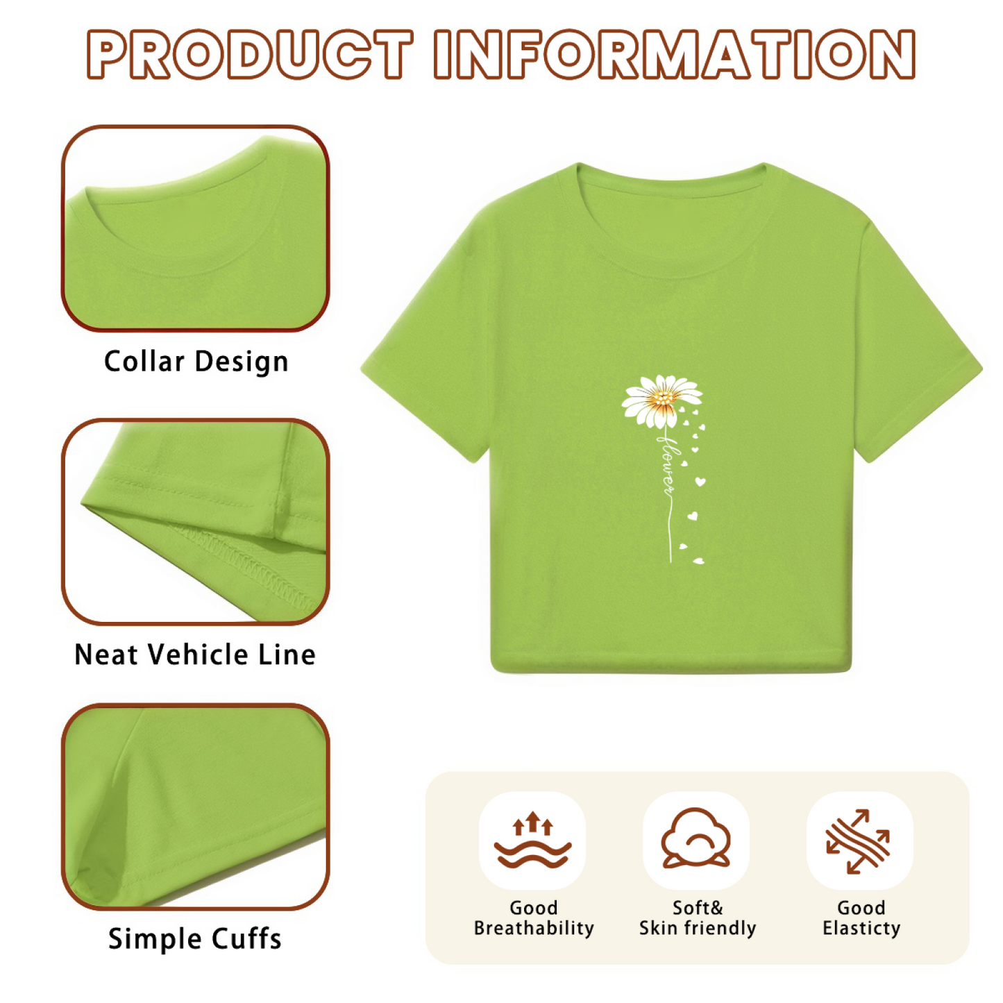 Daisy Flower Heart Handwriting Lime Crop Top ¨C Soft Cottagecore Aesthetic Tee