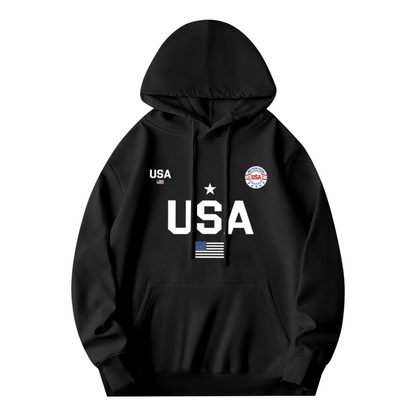 Patriotic USA Flag Star Graphic Black Hoodie