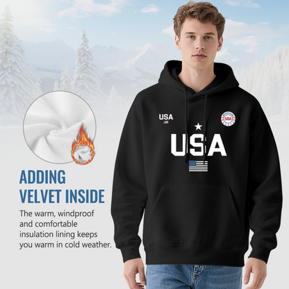 Patriotic USA Flag Star Graphic Black Hoodie