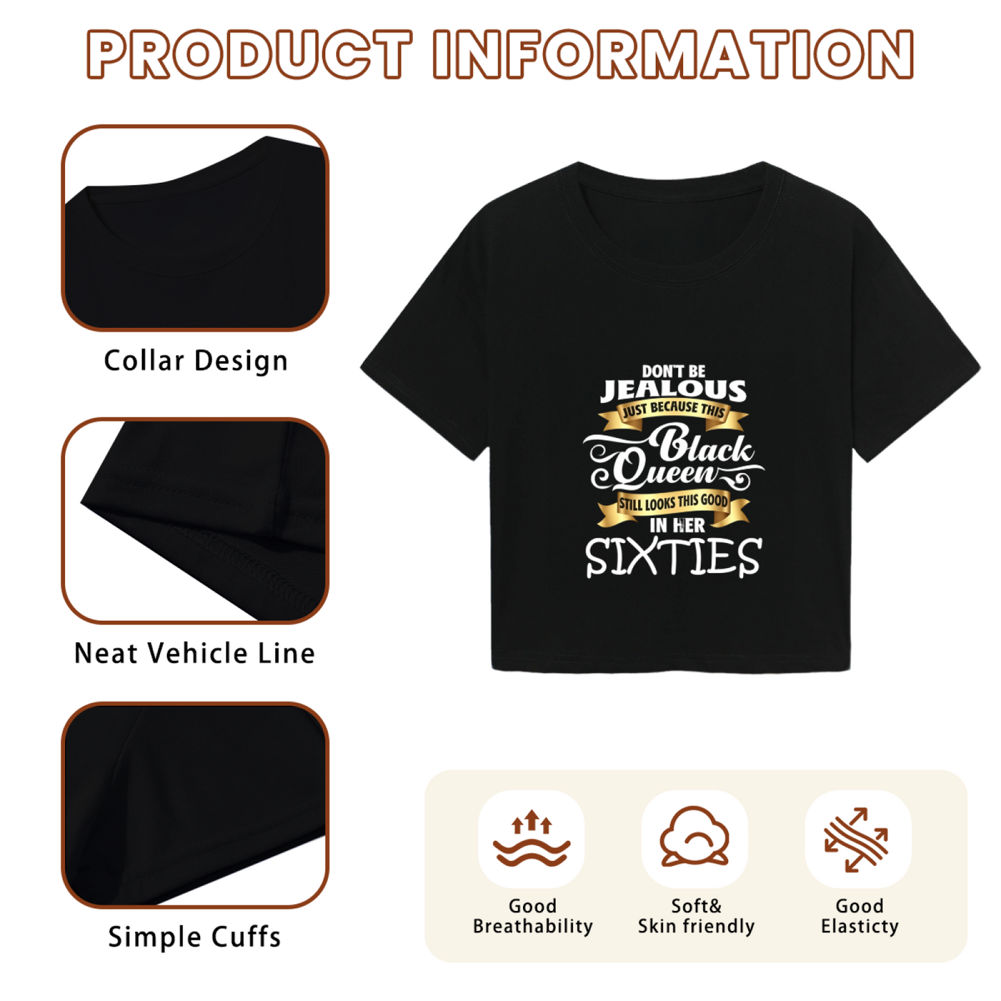 Don¡¯t Be Jealous Black Queen Sixties Black Crop Tee ¨C Confident Senior Lady Top