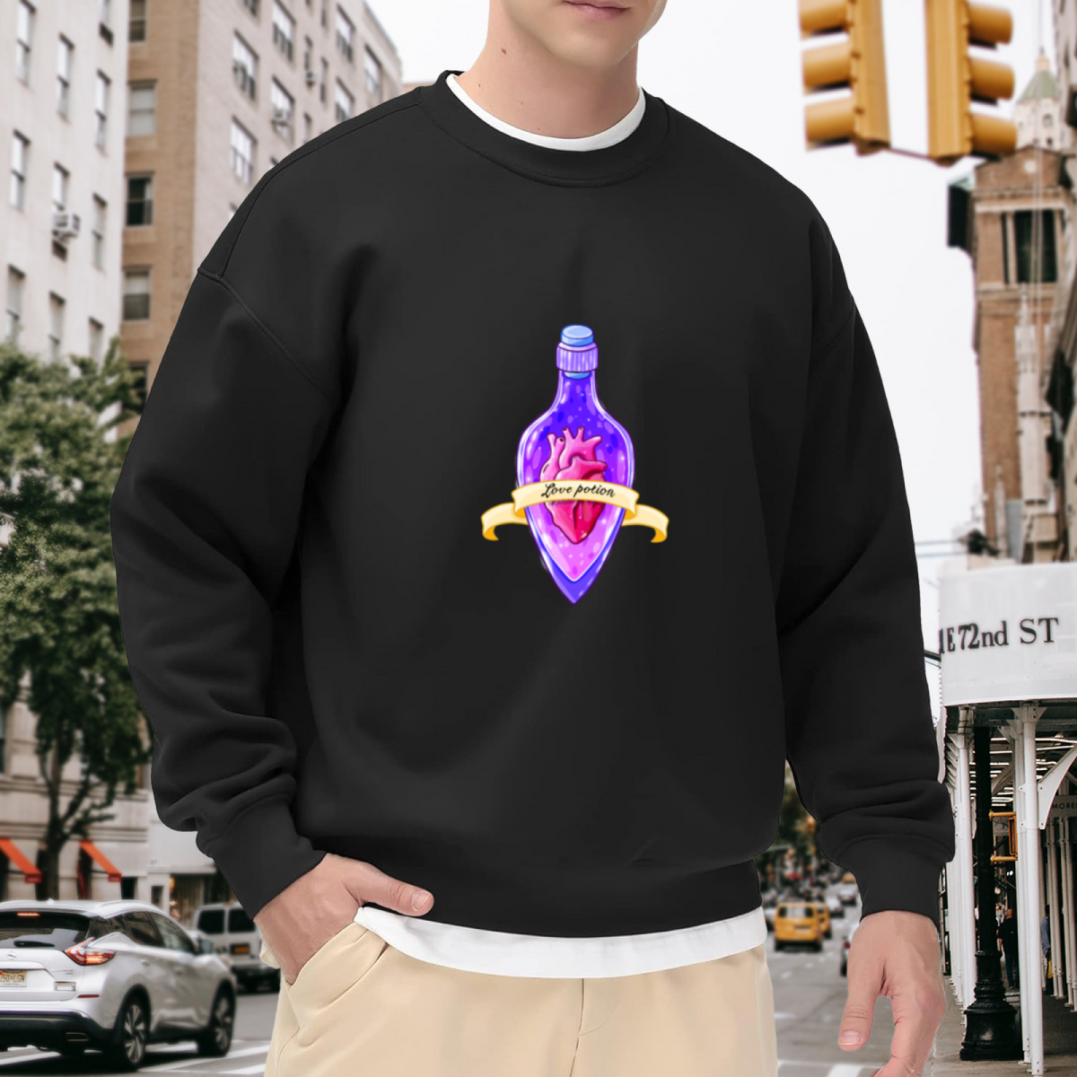 Magical Love Potion Heart Bottle Fantasy Art Crewneck Sweatshirt