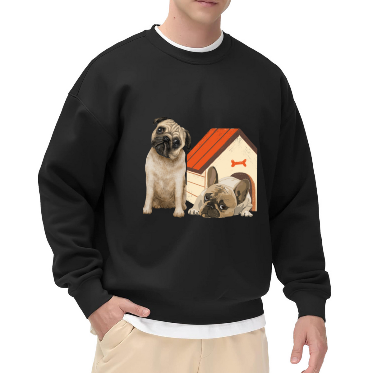 Adorable Pug Puppy Dog House Pet Lover Crew Neck Sweatshirt
