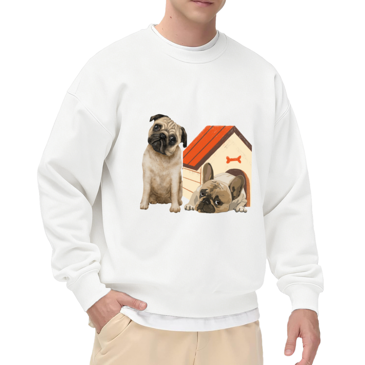 Adorable Pug Puppy Dog House Pet Lover Crew Neck Sweatshirt