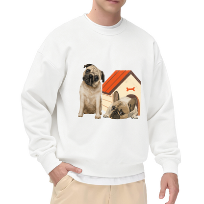 Adorable Pug Puppy Dog House Pet Lover Crew Neck Sweatshirt