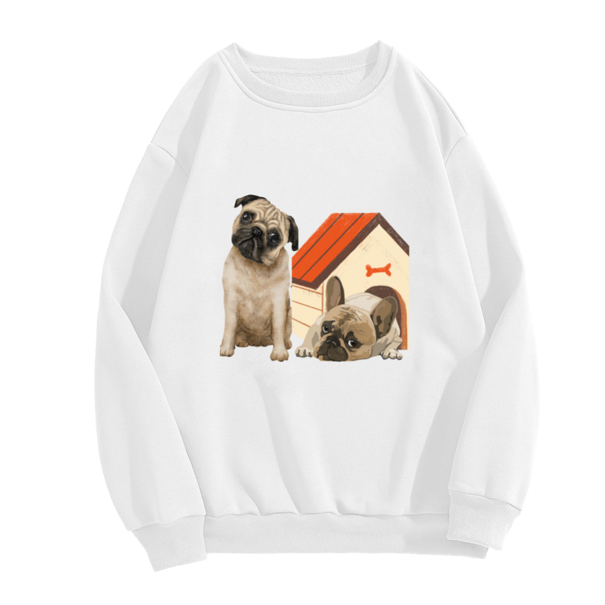 Adorable Pug Puppy Dog House Pet Lover Crew Neck Sweatshirt