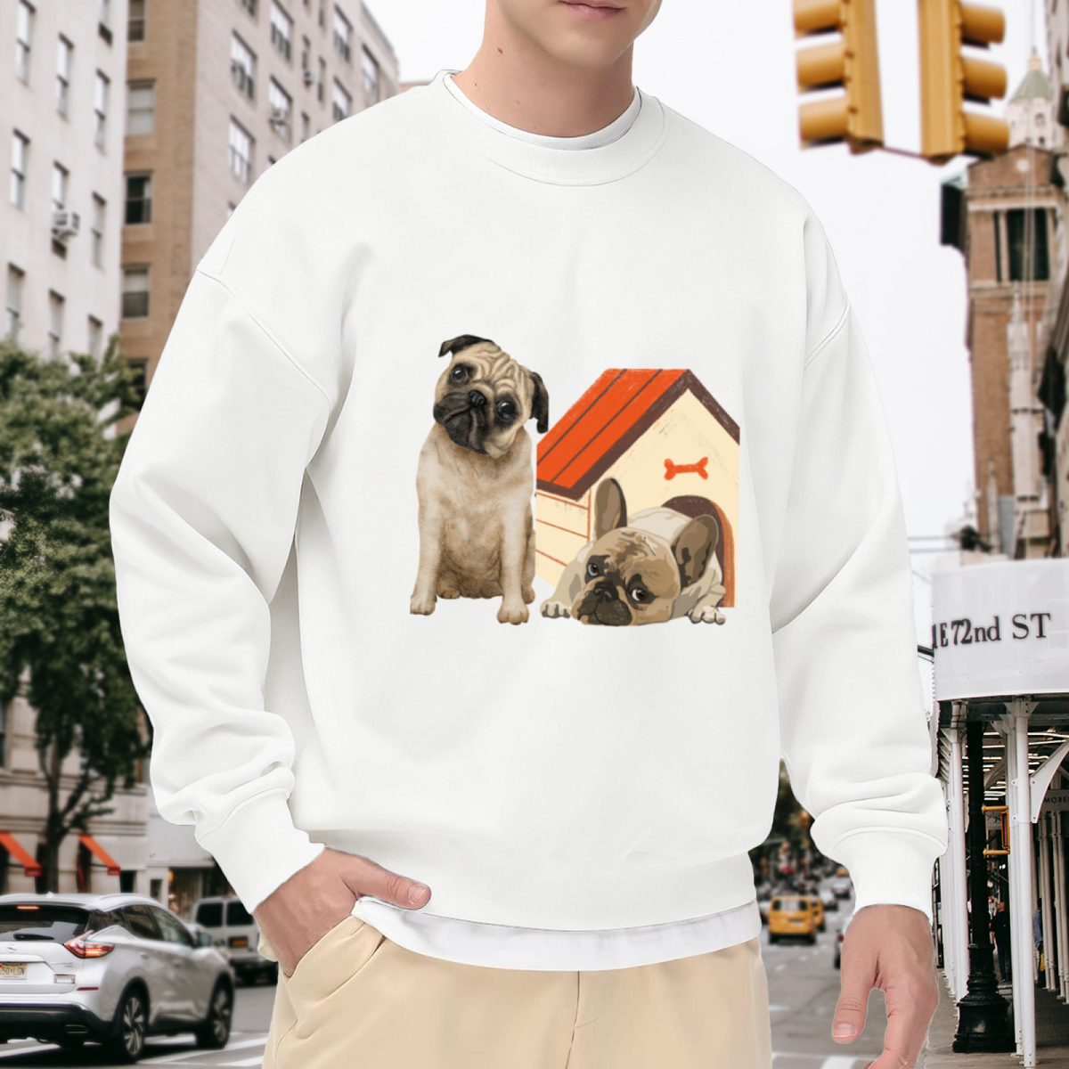 Adorable Pug Puppy Dog House Pet Lover Crew Neck Sweatshirt