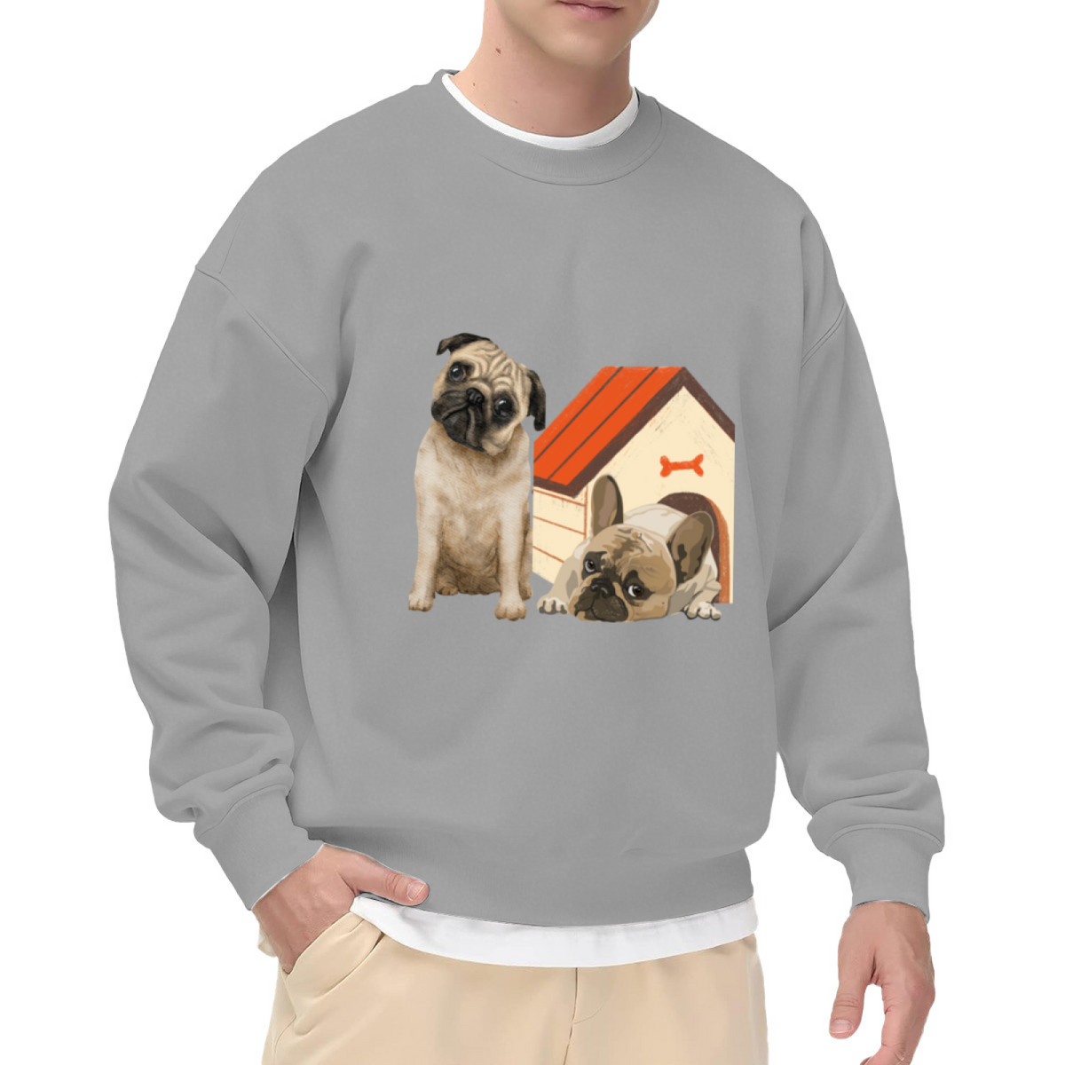 Adorable Pug Puppy Dog House Pet Lover Crew Neck Sweatshirt