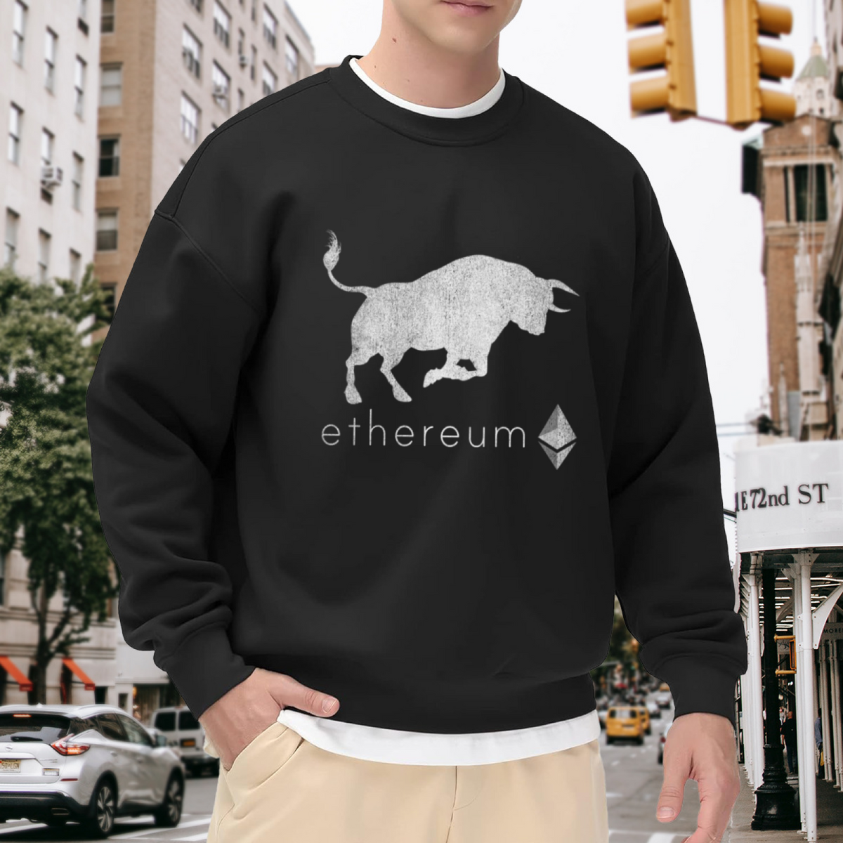Ethereum Bull Crypto Investor Graphic Crew Neck Sweatshirt