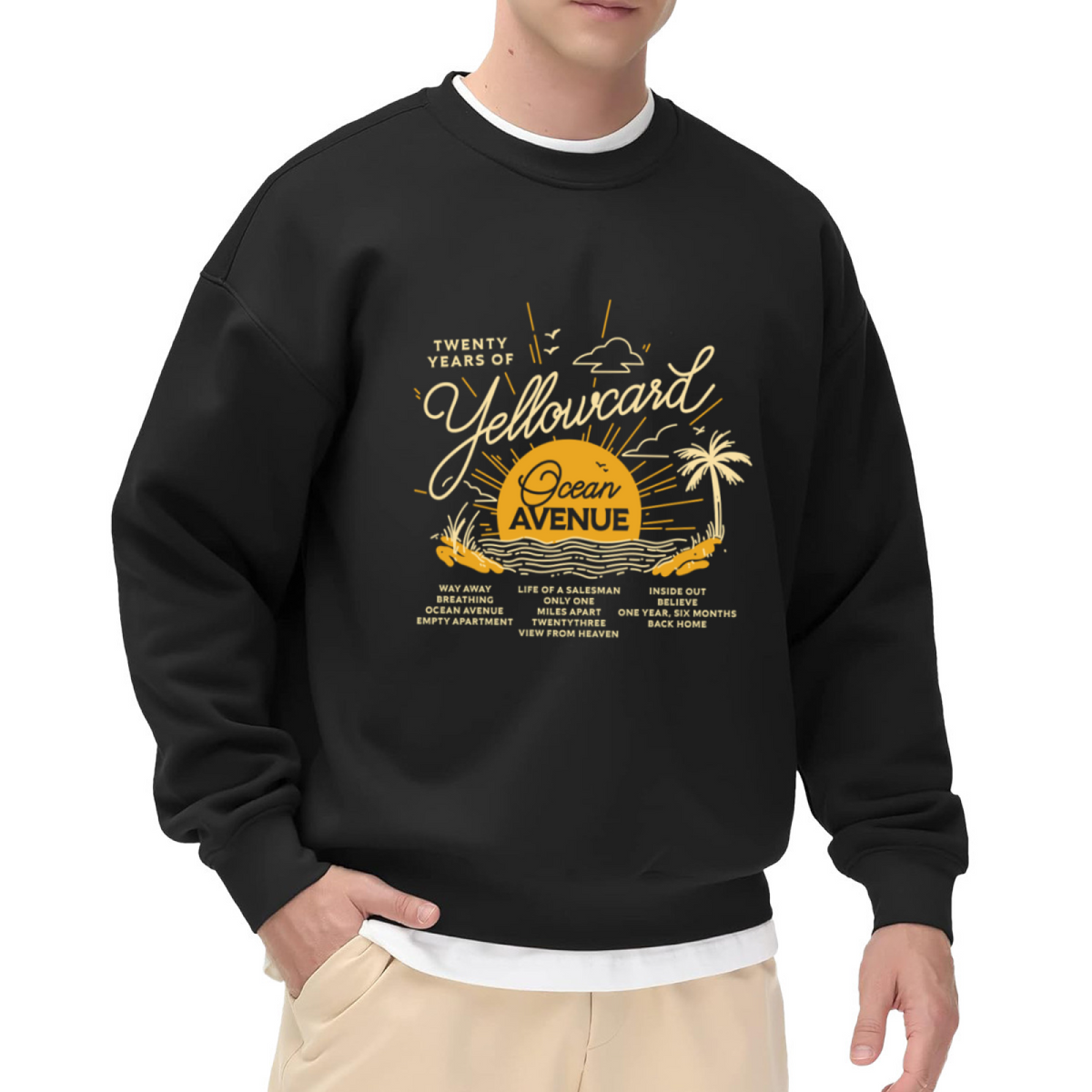 Twenty Years Of Yellowcard Ocean Avenue Retro Pop?Punk Band Crewneck Sweatshirt