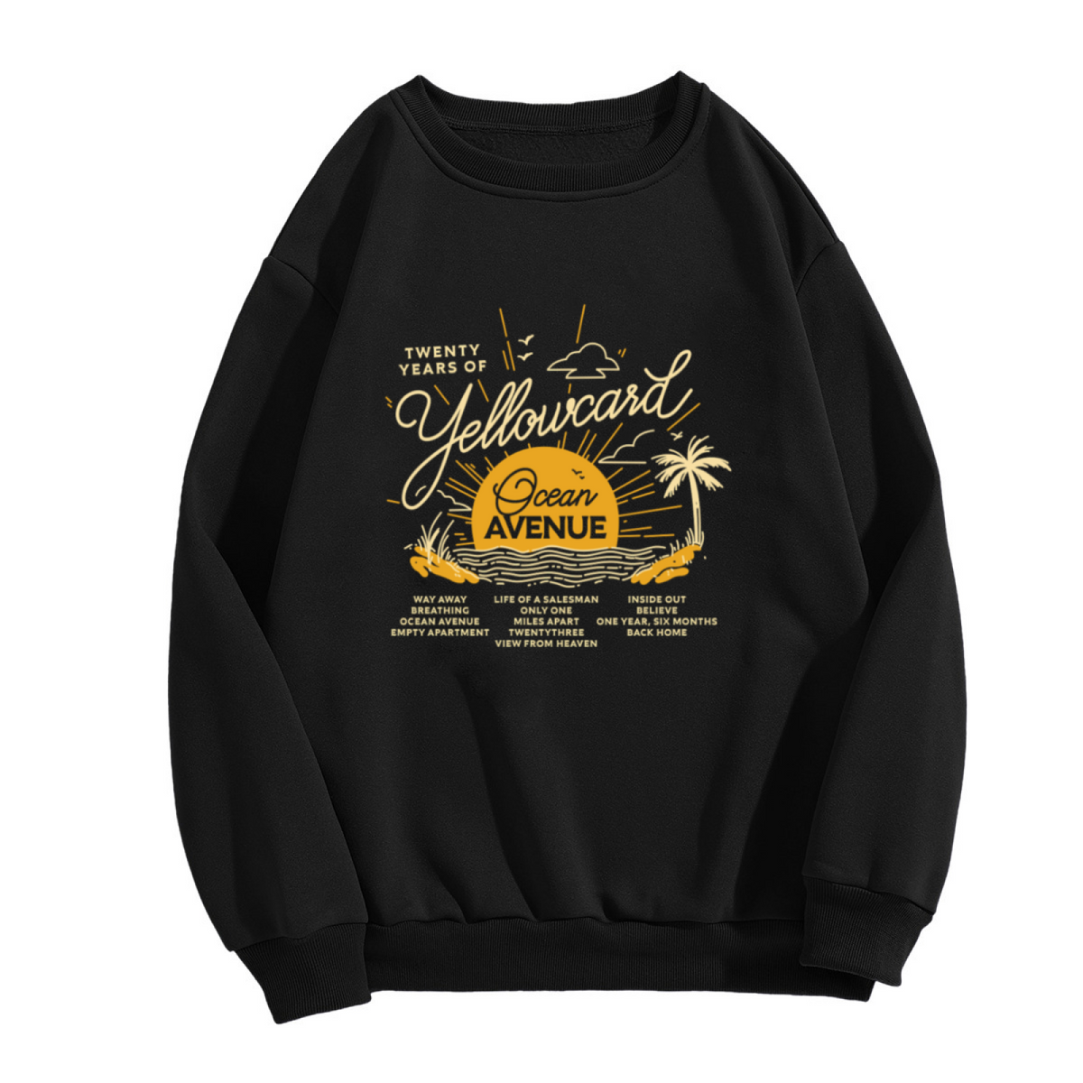 Twenty Years Of Yellowcard Ocean Avenue Retro Pop?Punk Band Crewneck Sweatshirt