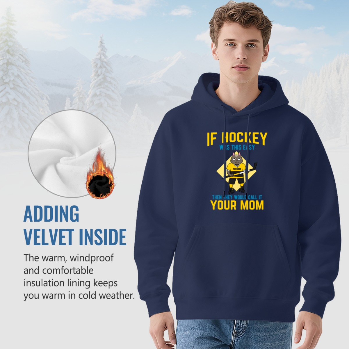 If Hockey Was This Easy Funny Hockey Cartoon Navy Hoodie, Sport Fan Soft Outfit