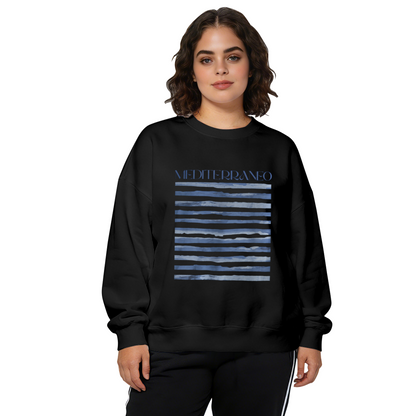 Mediterraneo Blue Watercolor Stripe Coastal Crewneck Sweatshirt