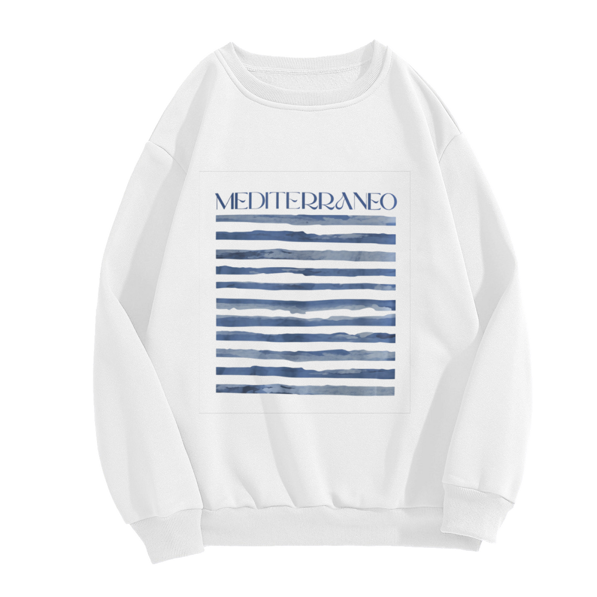 Mediterraneo Blue Watercolor Stripe Coastal Crewneck Sweatshirt